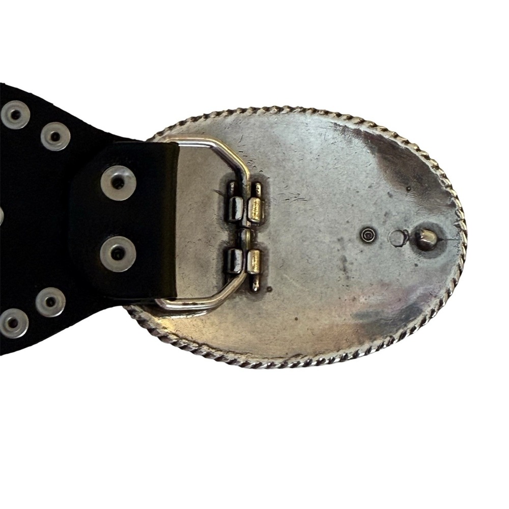 Fossil Leather Studded Western Concho Belt Black Buckle Wide Boho Flower Large - Picture 7 of 11